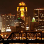 The Des Moines skyline at night